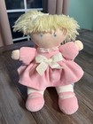 Eden Toys Musical Baby Doll Plush Blonde Yarn Hair Pink Dress Wind Up Vintage
