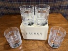 Set Of 4 Ralph Lauren Crystal Glen Plaid     Double Old Fashioned Glasses 10oz Nib