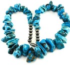 Vintage Native American Genuine Turquoise Nugget Necklace Sterling Silver Chunky