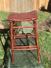 Rare Vintage Bamboo High Stool Chair With Saddle Seat 30    X 17    X 14 1 2   