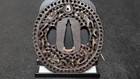 Antique Japanese Sword Guard Tsuba Nanban Twin Dragon Iron Gold Inlay Edo