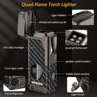 Cigar Lighter 4 Jet Flame Refillable Butane With V Cut Cigar Cutter cigar Punch 