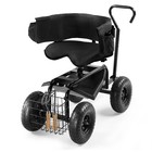 Rolling Garden Cart With Cushioned Backrest   Seat outdoor Gardening Stool black