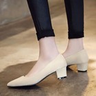 Women s Suede Pointed Toe Block Heel Pumps Office Work Low Heel Shoes Plus Sz