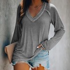 Women V Neck Casual Solid Pullover Blouse Loose Long Sleeve Tops Comfy T-shirt M