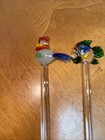 3 Art Glass Swizzle Sticks Barware Cocktail Stirrers Bee  rooster  Fish 7 - 8   