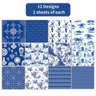 24 Sheets Chinoiserie Pattern Pad 12   X 12   Blue Scrapbook Paper Blue And W   