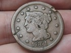 1851 81 51 Over 81 Braided Hair Large Cent  Vg fine Details  Inverted Date  N-3