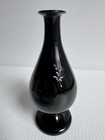 Antique 7 1 2    Black Hand Painted Blown Glass Vase Floral Victorian Marked    63   