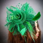 Green Fascinator Hat With Veil Feathers Dots Mesh Headband Races   Tea Party