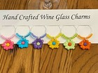  flower Power  Themed Set Of 6 Hand Crafted Wine Glass Charms