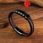 Black Brown Stainless Steel Men s Braided Leather Bracelet Magnetic Clasp Bangle