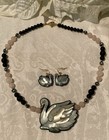 Vintage Lee Sands Swan Earrings And Necklace Set Jewelry Mother Of Pearl