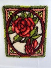 Vintage Rose Stained Glass Window Handmade Latch Hook Rug Hanging Wall Tapestry