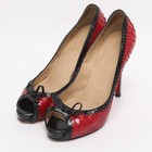 Christian Louboutin Redblack Python Leather Bow Very Prive Peeptoe Pumps Size