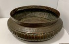 Antique Islamic Middle Eastern Copper Shallow Bowl With Arabic Inscription