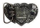 Vintage 1995 Ladies Belt Buckle Triple Heart Etched Paisley Silver-usa-gorgeous