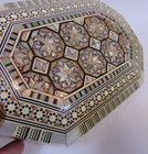 Jewelry Box Handmade Mother Of Pearl Inlay Wooden Trinket Storage Red Velvet Vtg