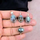Labradorite 925 Sterling Silver Handmade Pendant  Ring  Earring Jewelry Set