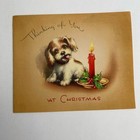 Vintage Mid Century Christmas Greeting Card Cute Puppy Dog By Candle