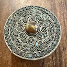 Vintage Tibetan Silver Tone Trinket Or Pill Box With Coral And Turquoise Inlay