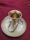 Vtg  Solid Brass Candle Holder Painted Enamel Fruit Basket   Leaf  Design 4 In 