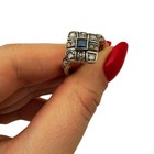 Blue Sapphire And Old Cut Diamonds Antique Style Ring In Solid 14k White Gold
