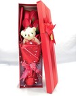 Abbie Home 3 Scented Soap Rose Bouquet Gift Box With Teddy Bear     Red