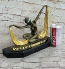 C  Mirval Signed Bronze Statue Dancing Girl Art Deco Figure Marble Nude Figurine