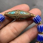 Vintage Venetian Trade Old African Chevron Glass Beads With Brass Bead Bracelet