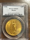 1908-p St  Gaudens  20 Twenty Dollar Gold Double Eagle Pcgs Ms 64 Type 3 W motto