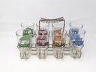 Set Of 8 Vintage Hazel Atlas  cool Cars  Promo Cocktail Glasses Serving Carrier