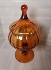 Vintage Empoli Amber Glass Apothecary Blown Glass Circus Tent Compote With Lid