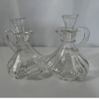 Vintage Clear Glass Cruets Stoppers Lot Of 2 Oil Vinegar Dressing 