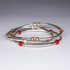 Vtg 925 Italy Modernist Silver Bangles     Clear Beads   Orange Spacer Accents 21g