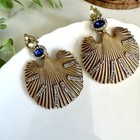Vintage Style Seashell Antiqued Gold Earrings Blue Stone Baroque Boho Jumbo New