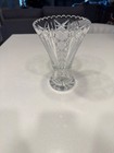 Vintage Cut Crystal Vase Scalloped Rim Starburst Diamond Pattern Heavy Glass