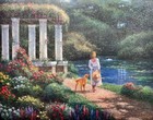 Ghambaro   summer Solitude   Signed Framed Impressionism Garden  Dog Art New