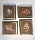Vtg 70s Seashell Crewel Embroidery complete framed Art Set  Lot Of 4  Boho beach