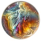 1987-p Pcgs Ms68 Silver Eagle   Stunning Vibrant Rainbow Toned  video 