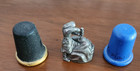 Vintage 2 Wood Thimbles Hand Painted Folk Art 1980s Pewter Thimble Iron Man