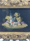 Antique Miniature Victorian Framed Needlepoint In Gold Florentine Frame