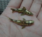 Vintage Style Pair Of Brass Sharks Animals Figurine Statues For Home Decor