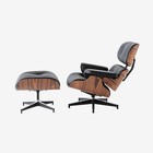 Tall Mid-century Eames Lounge Chair Ottoman Replica - Black Palisander Leather