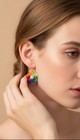 Handcrafted Multicolor Crochet Rainbow Flower Dangle drop Hook Earrings Women