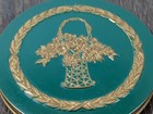 Vtg Art Deco Compact Green Enamel Gold Tone Metal Flower Basket Powder Vanity
