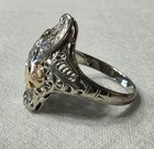 Antique Art Deco 18k Tri Color Gold Filigree Mine Cut Diamond Ring  Size 5 5