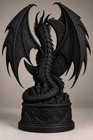 Black Fantasy Dragon Statue Bust With Wings 3d Printed Resin Figurine 10 In