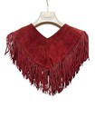 Vintage 70s Pioneer Woman Suede Fringe Leather Collar Burgundy Western Usa Made