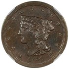 1854 Braided Hair Half Cent Ngc Ms62bn Cohen 1 Brown Coin